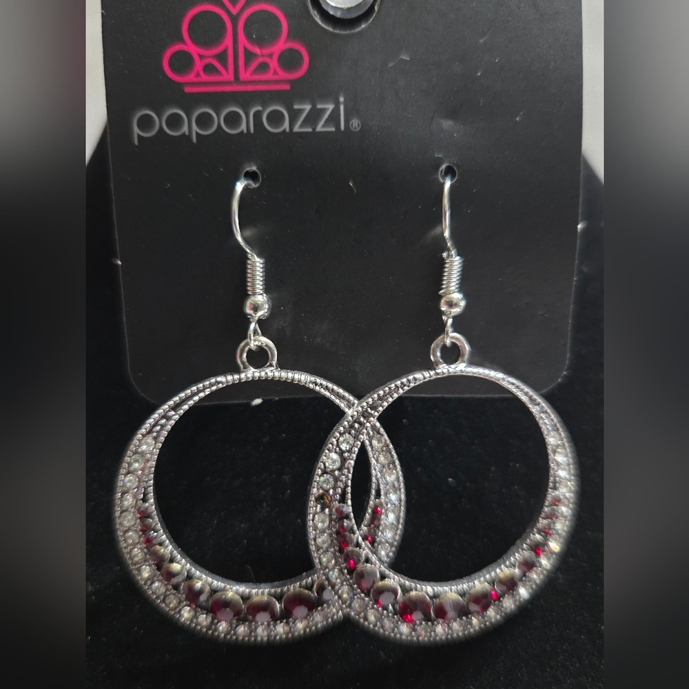 Paparazzi Dazzling Silver and Red Earrings